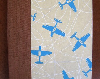 Medium Unlined Handbound Hardcover Journal Airplanes