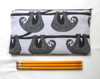 Sloths Fabric Zipper Pouch / Pencil Case / Make Up Bag / Gadget Sack