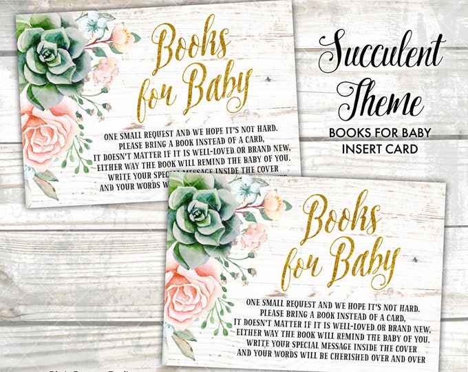 Bring a Book Insert Card Sweet Floral Succulent, Book Request, Books for Baby Card Baby Shower Insert Card Instant Download Print Your Own
