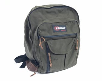 eastpak 90s olive LEATHER & canvas RUCKSACK backpack