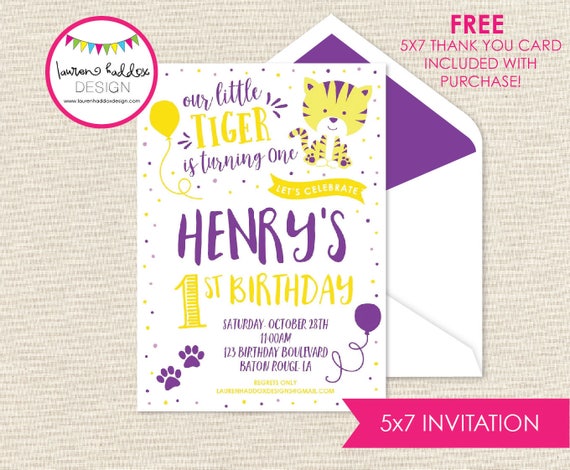 Little Tiger Birthday Invitation, Tiger Birthday, Tiger Printables, Little Tiger Decorations, LSU, Clemson, Auburn, Lauren Haddox Designs Il_570xn