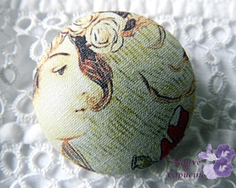 Button printed fabric woman, 0.86 in / 22 mm