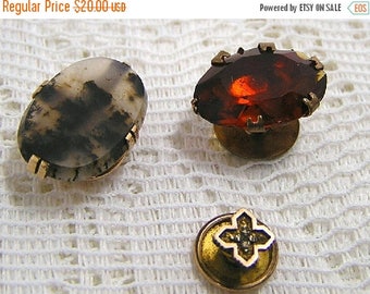 SALE 3 Shirt Studs Agate Czech Art Glass and Copper 10k 14k Gold Antique Collectibles