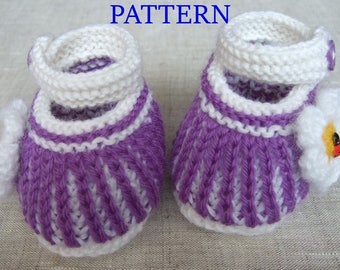 Knitted baby booties 'striped' (PDF pattern), (sizes 0-3/3-6/6-12 months)