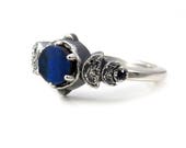 Dark Blue Boulder Opal Moon Phase Sterling Silver Ring with Sapphires