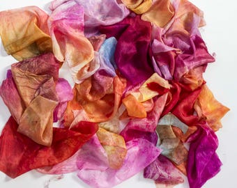 silk squares, waste silk, craft project, silk for feltmaking, wet felting, hand dyed, hand painted, silk fabric, waste, threads