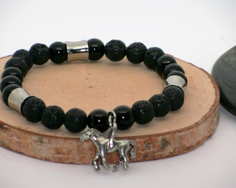 Bracelet cheval//bracelet noir//bracelet homme//horse braclet//spirit totem bracelet//native bracelet//black bracelet//stretch bracelet