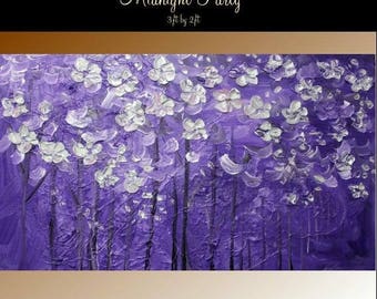 SALE Large Original abstract contemporary fine artPurples,silver" Midnight Party"textured impasto painting by Nicolette Vaughan Horner