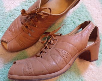 1940's NATURALIZER FUNSTERS SHOES peep toe low heel 7.5 8 40's