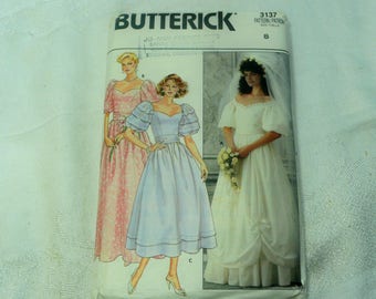 Butterick 3137 Wedding Dress, Formal Gown Sewing Pattern, Size 8
