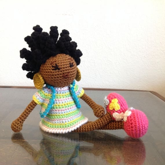 READY TO SHIP - Crochet African Princess and the Pea Doll in Spring Colors Plush Dreads Locks Natural Black Hair Stuffed Toy Baby Girl Gift