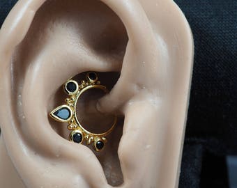 BLACK CZ diamond teardrop hoop Daith earring / Cartilage / Septum ring / Nose ring