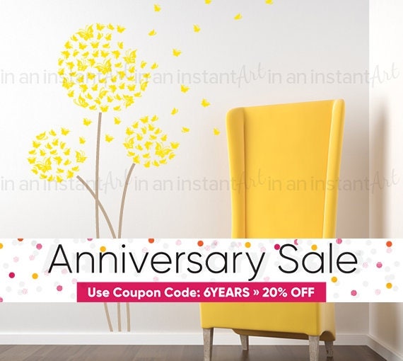 Dandelion Wall Decal Custom Color with Butterflies Custom