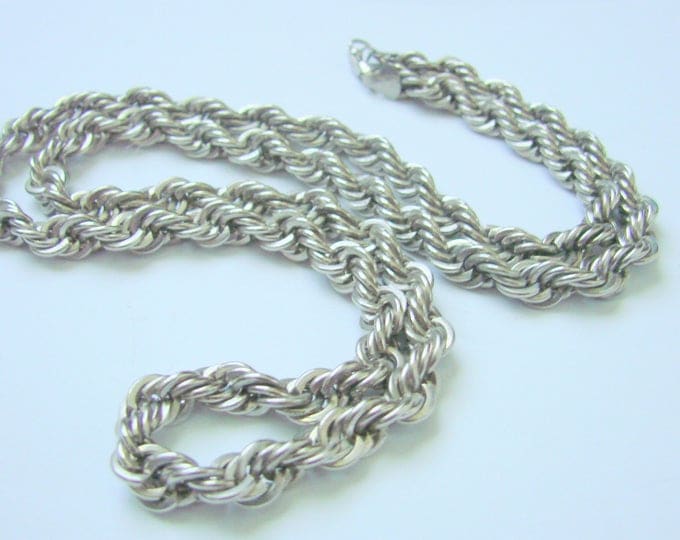 Vintage Chunky Rope Chain Necklace / Sterling (?) / Marked 925 / 82.8 Grams / Jewelry