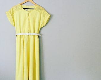 Vintage 1970s Lemon Yellow Summer Dress