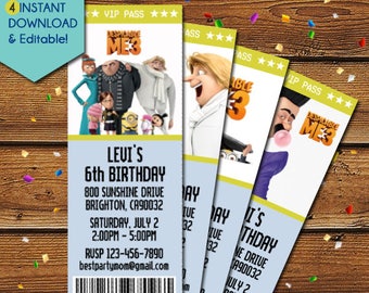 Despicable Me 3 Invitations, Despicable Me 3 Movie Invitations, Despicable Me 3 Birthday Invitation, Despicable Me Invitations, Minions