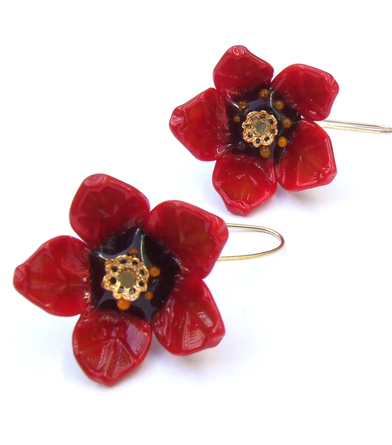 red floral earrings