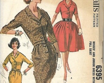 ON SALE McCall's 6395 Misses Dress Pattern, Full Or Slim Skirt, Size 16, Bust 36