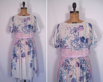 1970s sheer floral print dress • 70s white flower print dress • vintage sentimental tango dress