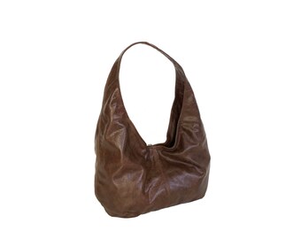 Large Black Leather Hobo Bag for Women Handmade Slouchy
