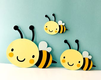 Bumble BEE Die cuts (Set B) CHOOSE your SIZE bug Bee cutouts Party Bee Baby Shower diecuts cut outs toppers embellishment