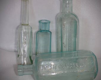 Antique Aqua Medicine Bottles . Old Pharmacy Bottles . Dr. Greens Medicine Bottle . Boston and New York Bottles. 1890s Bottles.