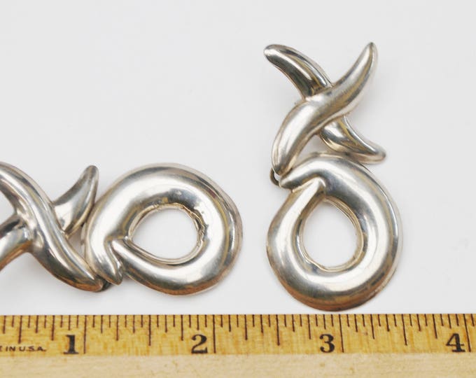 Sterling Dangle earrings Mexico - silver Door knocker - XO design - Pierced Earrings - Large Bold Modernistic