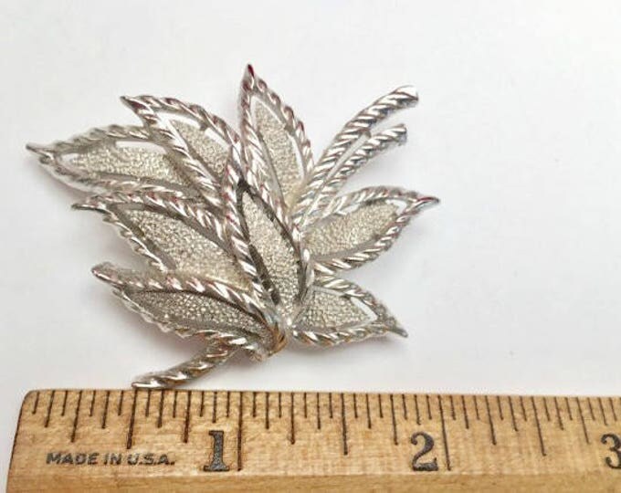 Crown Trifari Silver Leaf Brooch - Mid century modern - Swirl Pin