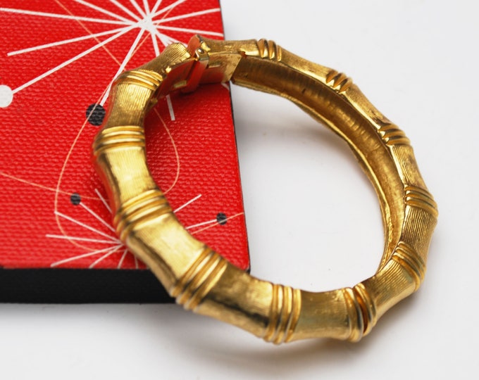 Gold Hinged Bracelet - Kenneth Lane - Bamboo - Bangle - KJL - Small Clamper