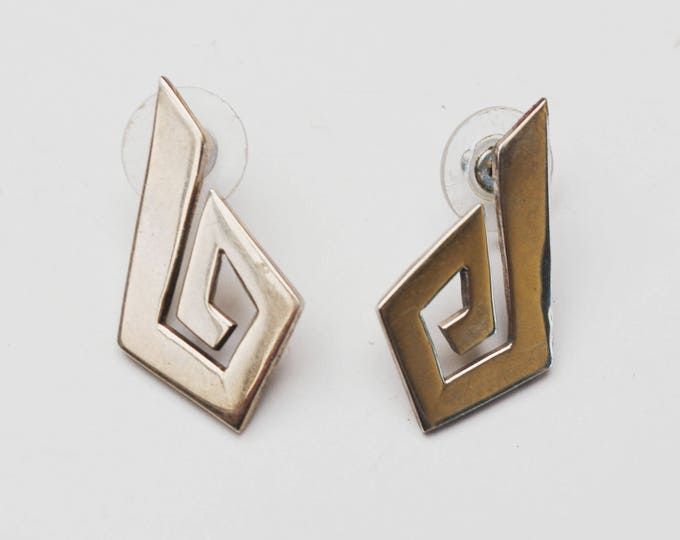 Sterling modern Earrings - Signed Mexico -abstract diamond -Modernistic - Large silver pierced earring