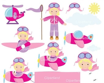 ON SALE INSTANT Download. Aviator girl clip art. Ca_7. Personal and commercial use.