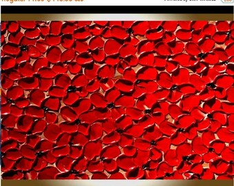 SALE Modern Impasto Red Flowers Abstract Heavy Textured Acrylic wall Art Painting. 48 x 36