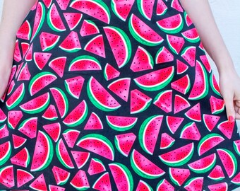 Black Watermelon A-line Cotton Skirt with Pockets