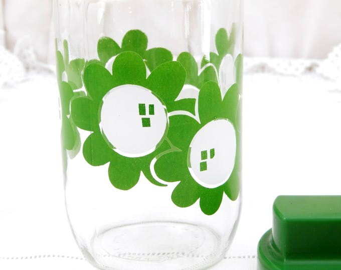 Vintage French Airtight Henkel Glass Storage Jar with Green Flower Design, 1960S Vintage Kitchen Decor, Retro Kitchenalia from France