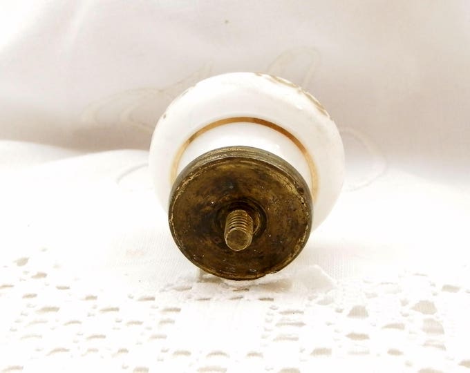Vintage White Porcelain and Brass Hand Painted Floral Pattern with Mint Green and Gold Gilt Boarder Furniture Pull Handle / Knob