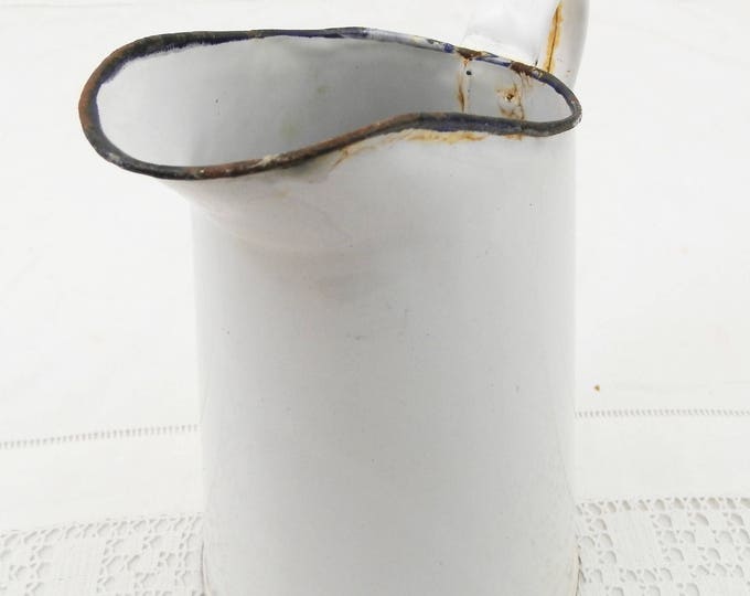 Small Antique French White Enamelware Pitcher, Chippy Enamel Jug / Vase, Cottage Farmhouse Kitchen, French Country Rustic Chic Retro Decor Small Antique French White Enamelware Pitcher, Chippy Enamel Jug / Vase, Cottage Farmhouse Kitchen, French Country Rustic Chic Retro Decor