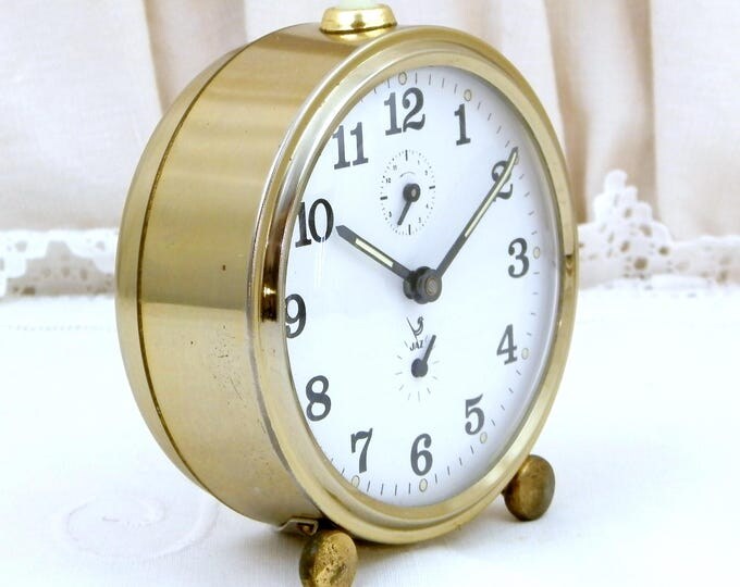 Vintage Mid Century Working Mechanical Wind-Up Alarm Clock by Jaz, Bedside French Clock, 1950 Retro Timepiece from France Vintage Mid Century Working Mechanical Wind-Up Alarm Clock by Jaz, Bedside French Clock, 1950 Retro Timepiece from France