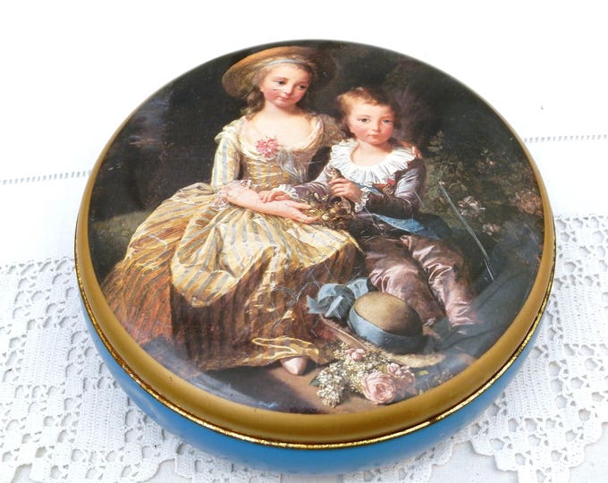 Vintage French Lithographed Metal Tin With Image of 18th Century Oil Picture Queen Marie Antoinette's Children, Collectible Box from France