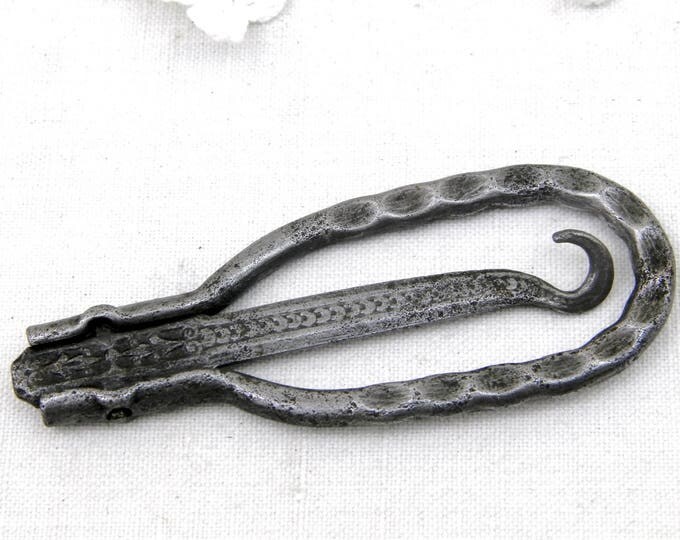 Antique French Decorative Folding Iron Metal Button Hook, 19th Century Traveling Clasp Locker From France, Victorian Buttonhook