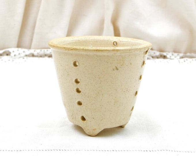 Small Antique French Stoneware Cheese Faisselle Straining Pot, Pottery Dairy Cream Cheese Drainer from France, Retro Cookware Kitchen Mold
