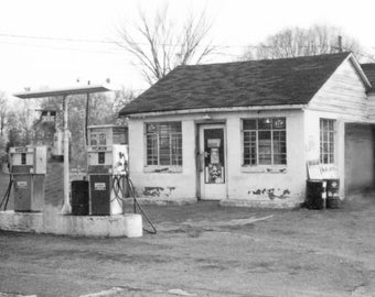 Bill's Service Station - Original Black & White Photography Print, Wall Decor 8 1/2 X 11
