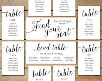 Printable Seating Chart Wedding, Seating Chart Cards // Editable Seating Chart Template // DIY Seating Chart Cards for Picture Frame Collage