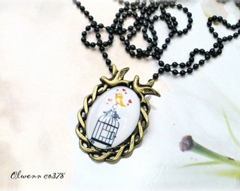 Vintage bird cage OLWENN CO378 style necklace