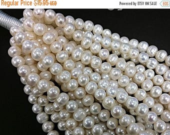 25% OFF 10mm, 2mm Large Hole Pearl, Fresh Water Pearl 22 beads. Roundish Potato shape Cream White, Leather Pearls - FWP699