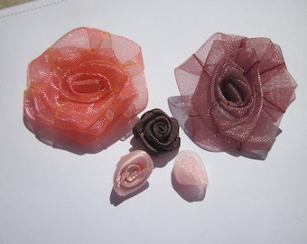 5 fabric flowers satin and organza (F12)