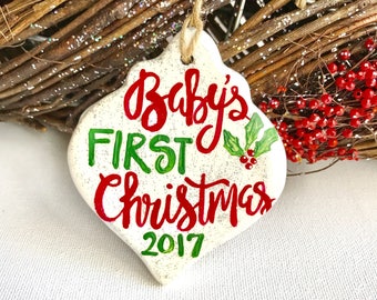 Baby's First Christmas ornament. Custom New Baby Ornament. Christmas Ornament for baby. Ready to ship or customizable. Hand Painted Ornament