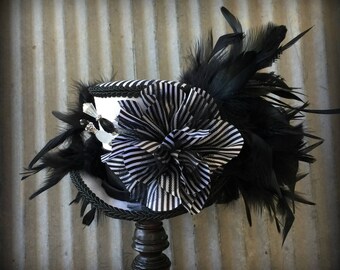 Kentucky Derby Hat, Kentucky Derby Fascinator, Black and White STripe Hat, Alice in Wonderland, Tea Party, Mad Hatter Hat, STeampunk