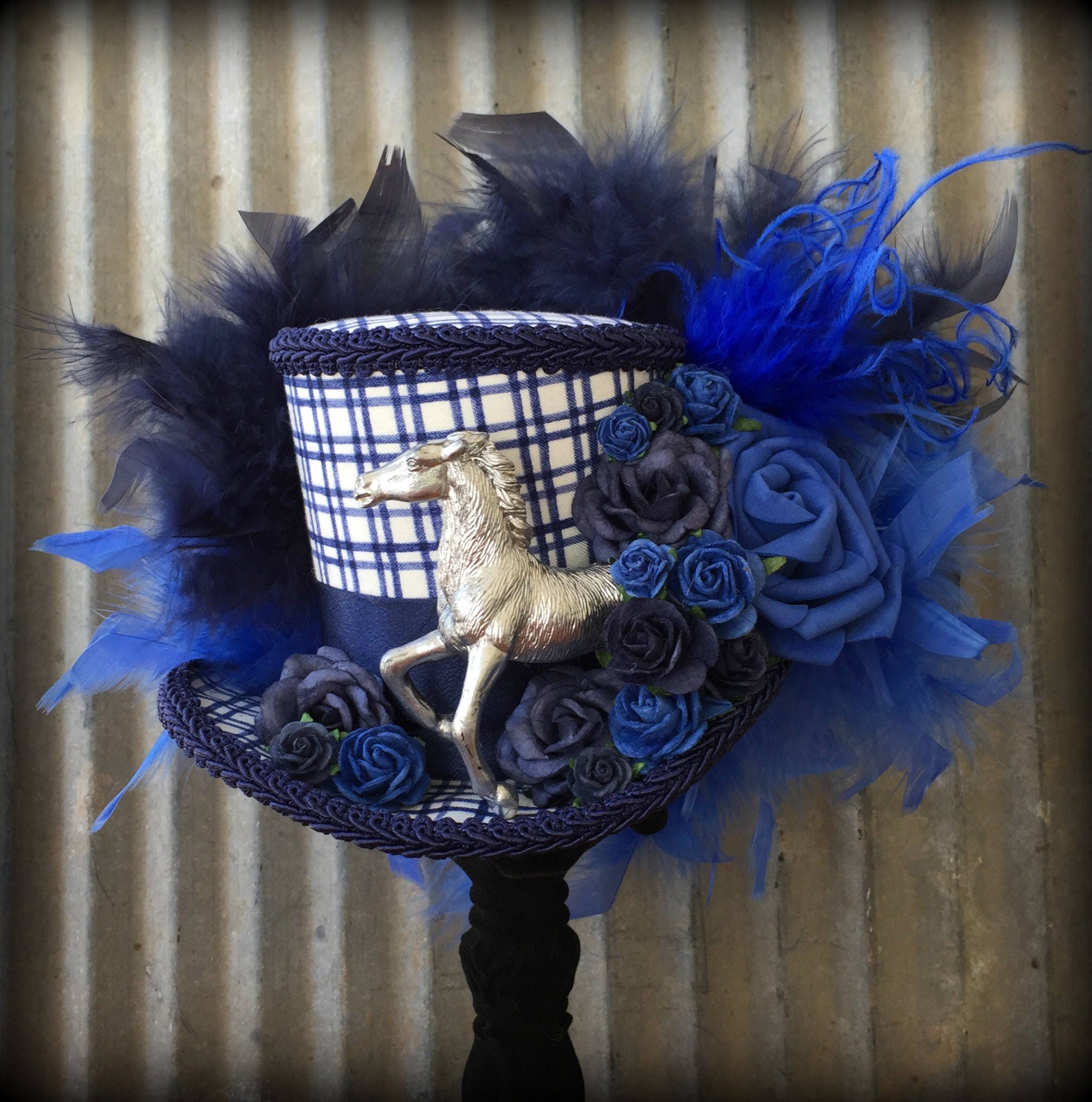 Blue Kentucky Derby hat Horse Mini Top Hat Horse Race Hat