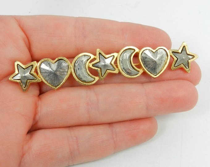 Vintage EDOUARD RAMBAUD brooch, celestial star moon heart pin, high end costume jewelry, 1980s Rambaud STAR brooch French Designer, gift