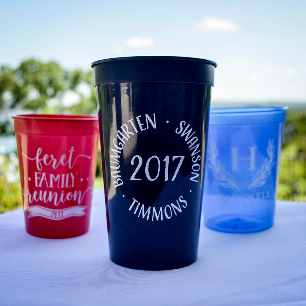 Custom Family Reunion Plastic Party Cups Personalized Stadium